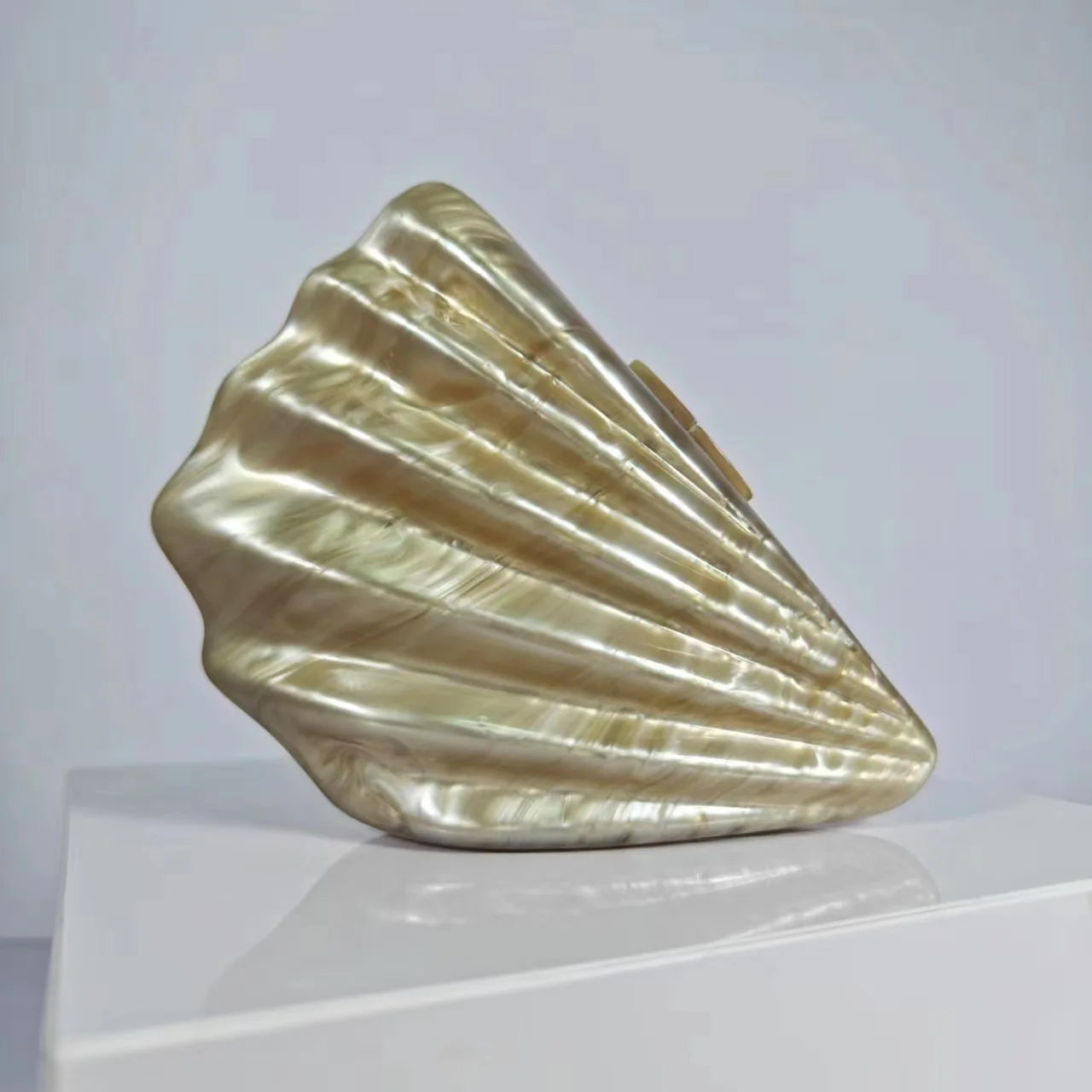 Shell Brown Acrylic Marble Box Clutch