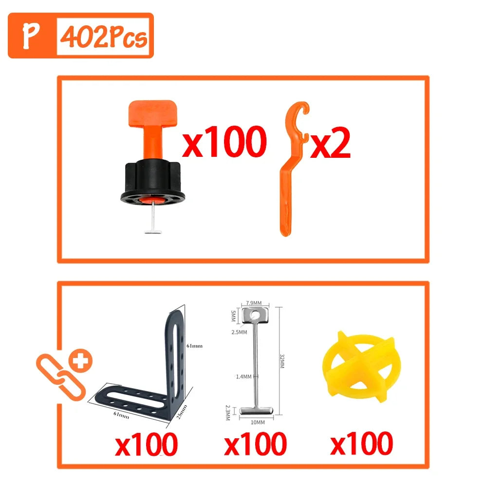 Tile Leveling System Kit 51–402pcs | Floor & Wall Tile Clips Spacers Leveler for Porcelain Ceramic