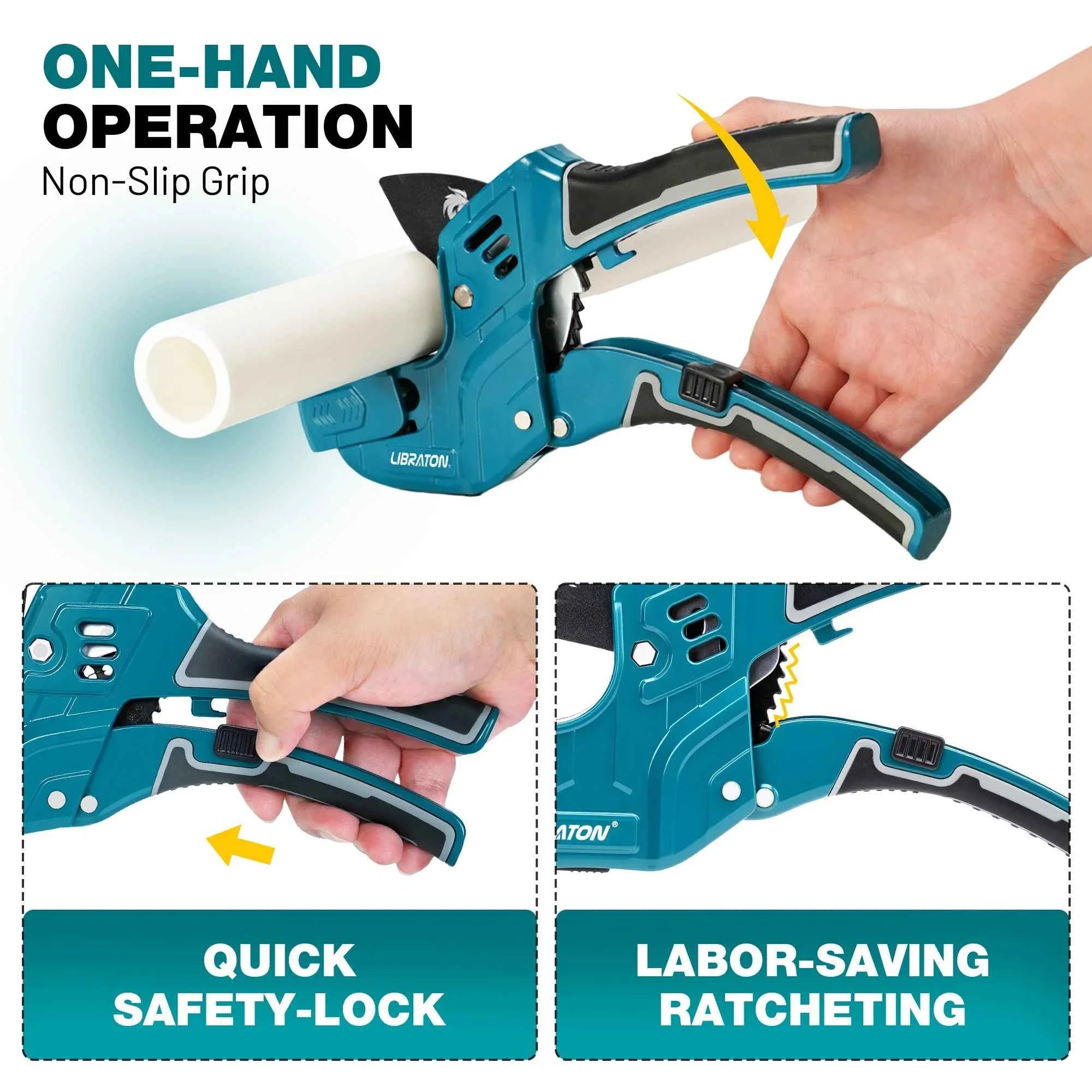 One-handed ratchet PVC pipe cutter with deburring tool – image 3
