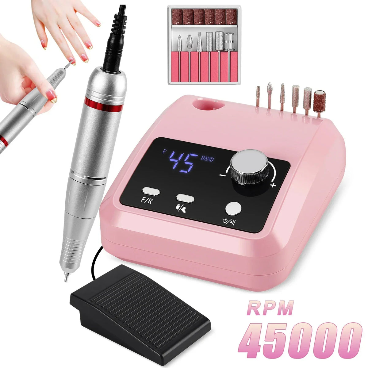 Elite 45,000 RPM Professional Electric Nail Station – High Torque Precision Drill with Dual-Mode Foot Pedal