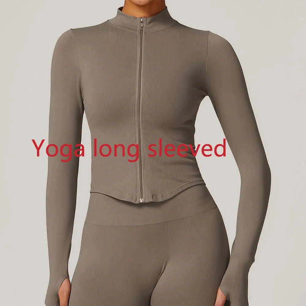 Women's Zipper Long Sleeve Yoga Jacket | Quick-Dry Seamless Crop Sports Top Gym Running Wear