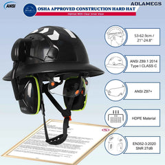 Full brim construction safety helmet with goggles, earmuffs and reflective stickers – image 2