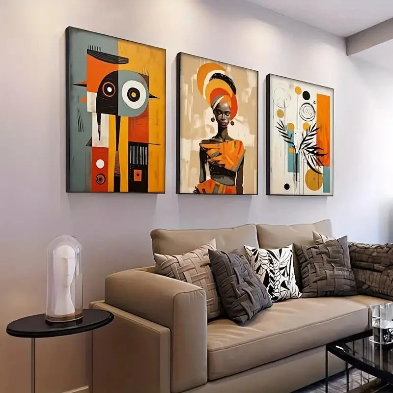 3-Piece Abstract Afro Bohemian Canvas Prints by Snagg A Print