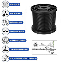 66pcs 3mm Black Stainless Steel Wire Rope Kit 20/30/50M | Heavy-Duty Balcony Railing Garden Farm Fence
