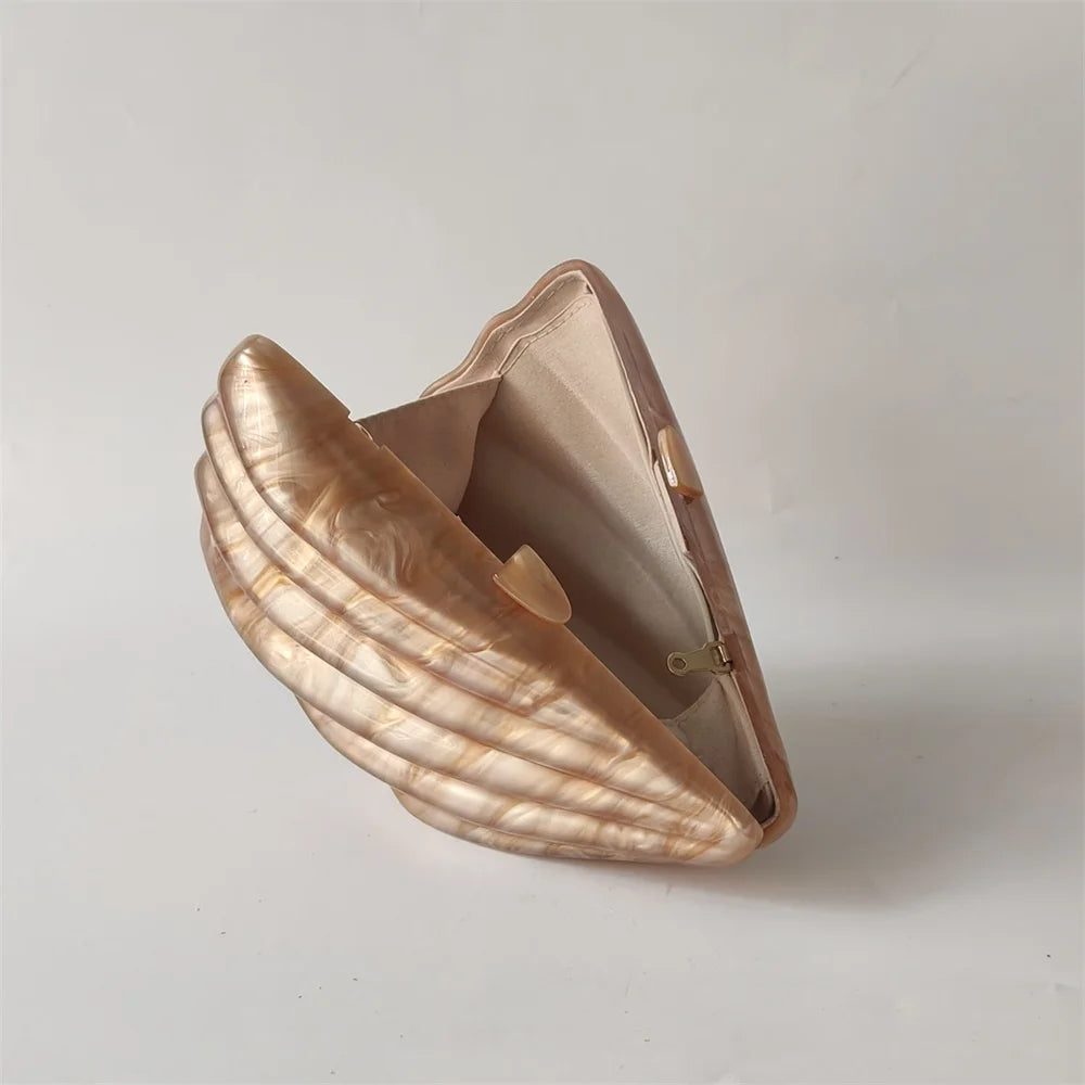 Shell Brown Acrylic Marble Box Clutch