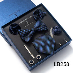 Complete Silk Tie Set for Men — Bow Tie, Necktie, Pocket Square & Accessories