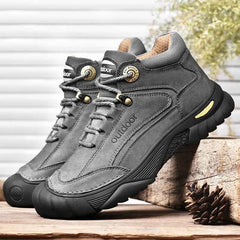 Men's Leather Hiking Shoes – Standard or Plush-Lined, Rubber Sole for Trekking & Walking