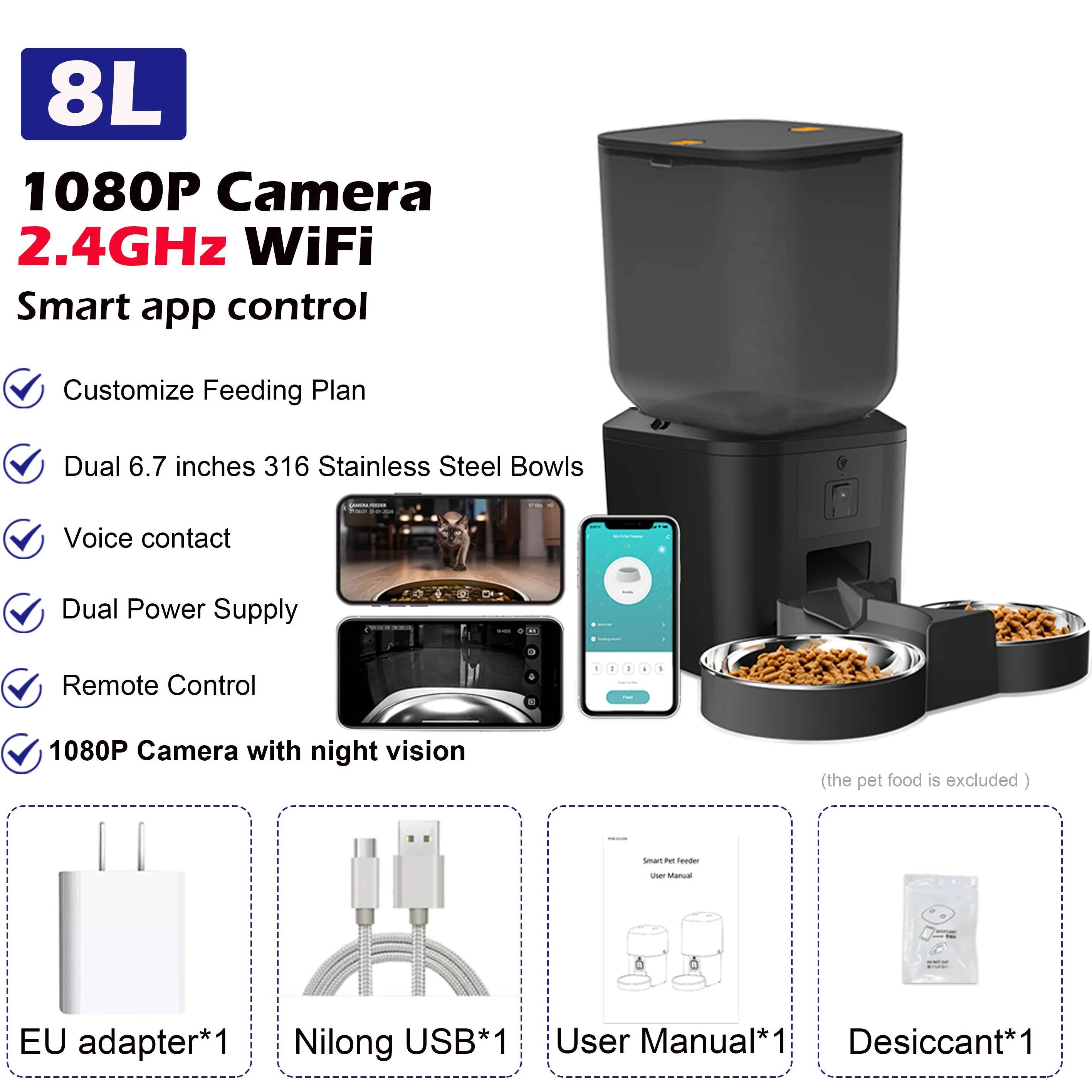 8L Automatic Cat & Dog Feeder with 1080p Camera - SnaggIt