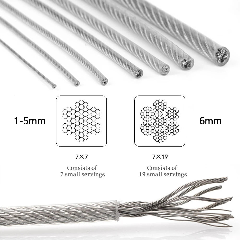 304 Stainless Steel Wire Rope | PVC Transparent Coated Cable 1–6mm for Clotheslines Guardrails 5–100M