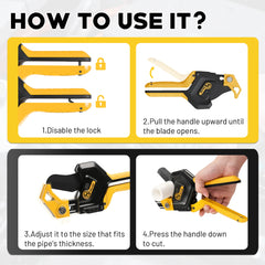 Heavy Duty PVC Pipe Cutter – 3-Gear Adjustable Ratchet, Cuts Up to 2-1/2” Plastic Pipes