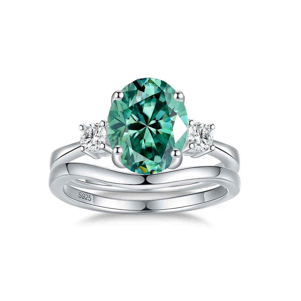 2ct Oval Moissanite Double Ring Set