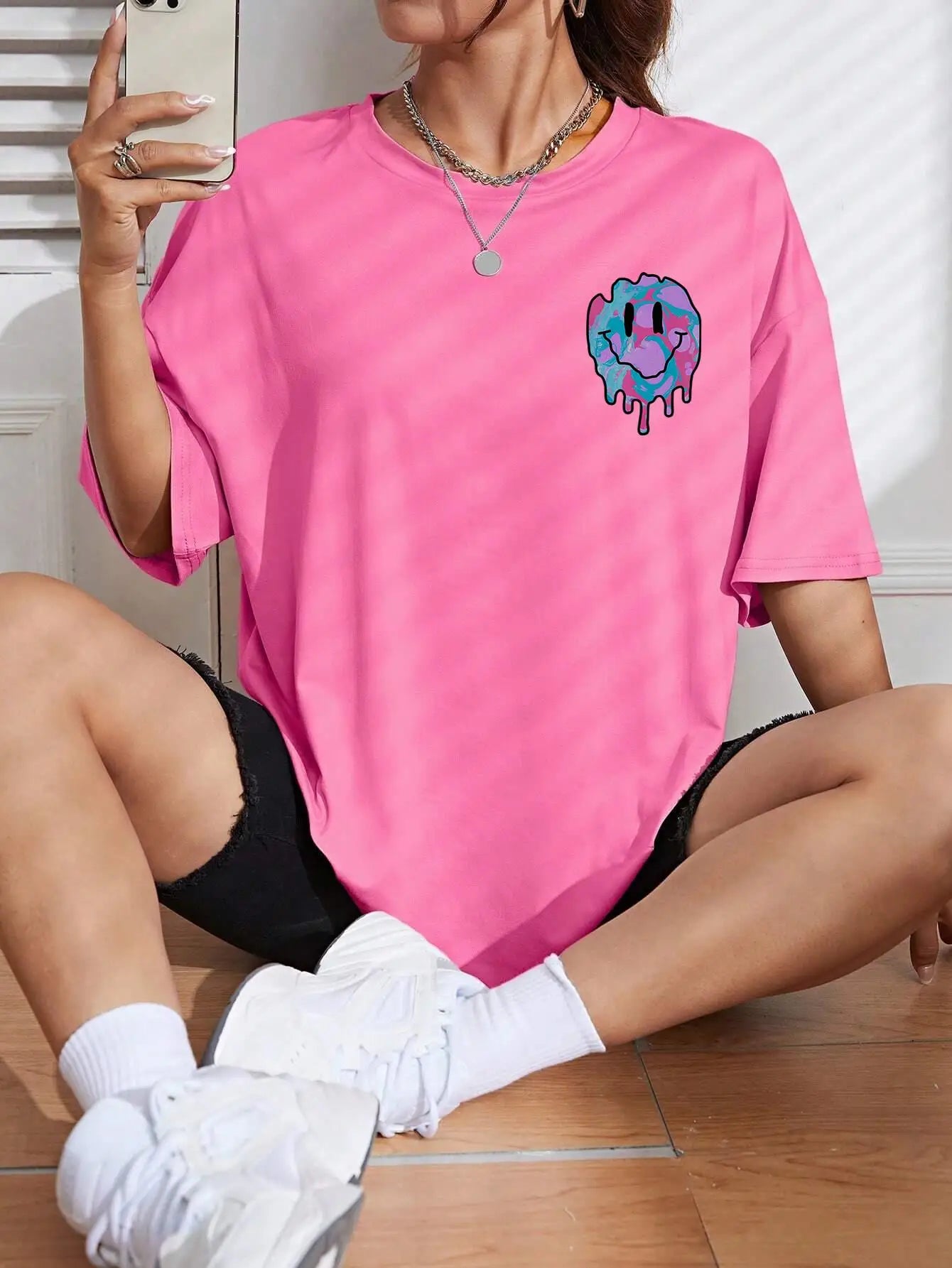 Women's Smile Face Print T-Shirt | Street Casual All-Match Soft Hip Hop Breathable Fashion Tee