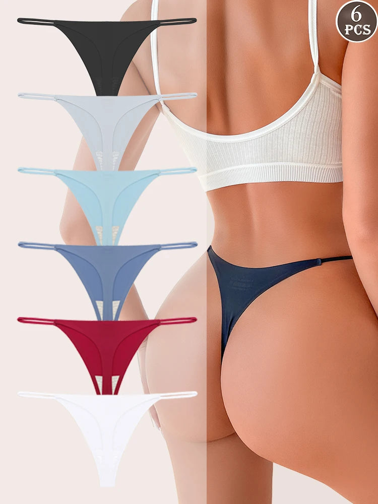 Seamless Thong Panties 6-Pack | Invisible Thin Strap Low Waist High Stretch Women's Underwear