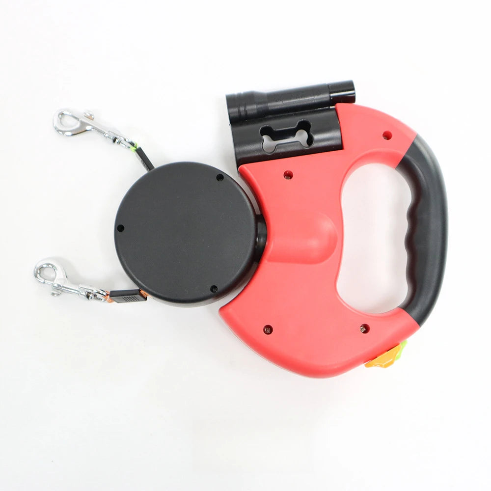 2-in-1 Retractable Dual Dog Leash – Reflective Lead with Built-In Flashlight & Anti-Tangle Clip