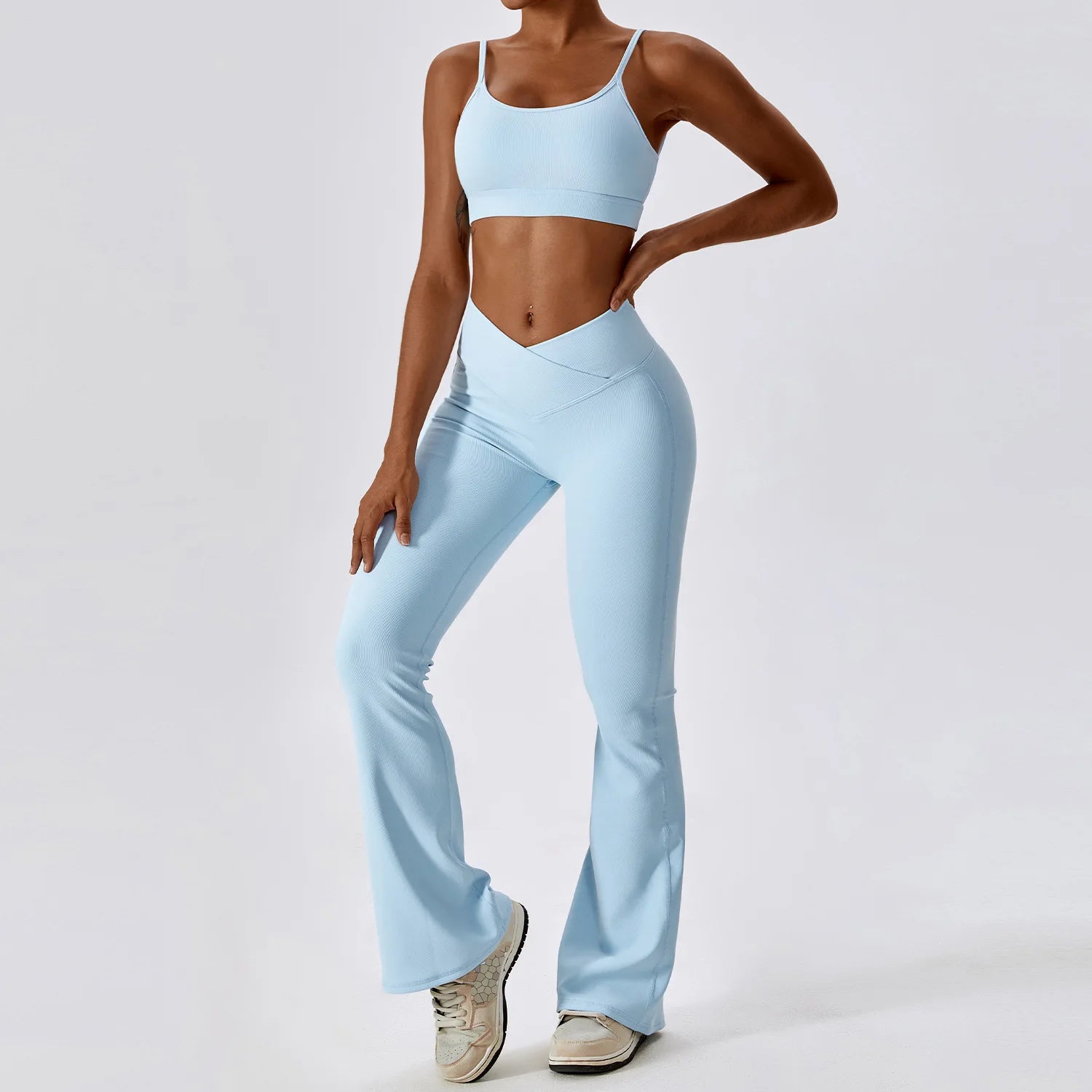 Women's 2-Piece Ribbed Seamless Yoga Set | Sports Bra & Gym Leggings Fitness Tracksuit Activewear
