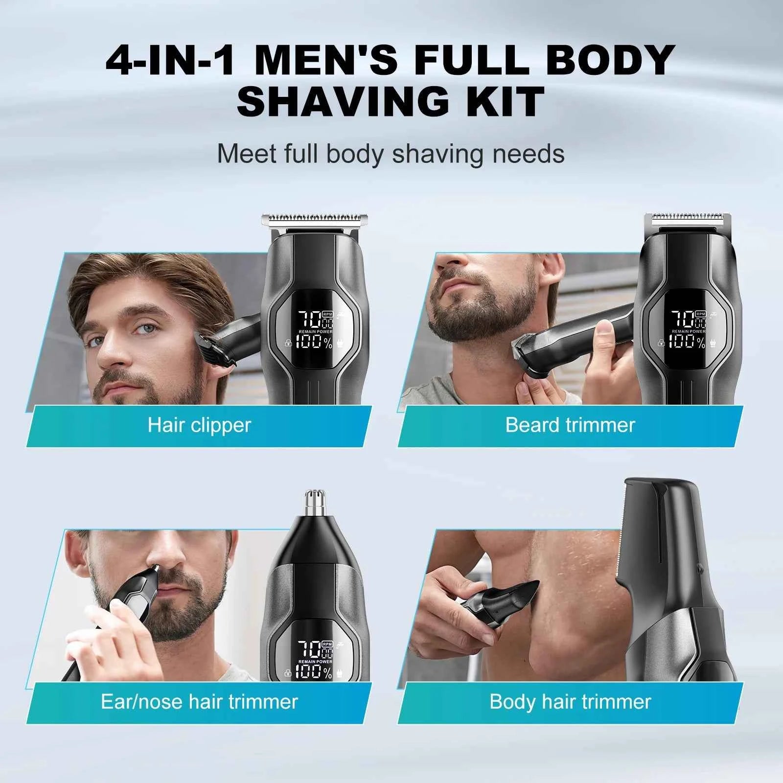 Professional 4 in 1 Complete Grooming System – High-Torque Cordless Clipper with 210 Minute Runtime