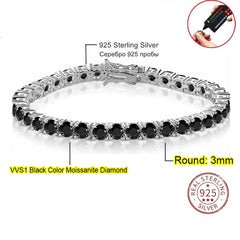 3.0mm D Color VVS1 Moissanite Tennis Bracelet - F / 3mm / 16cm / 925 Silvery - Bracelets