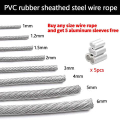 304 Stainless Steel Wire Rope | PVC Transparent Coated Cable 1–6mm for Clotheslines Guardrails 5–100M