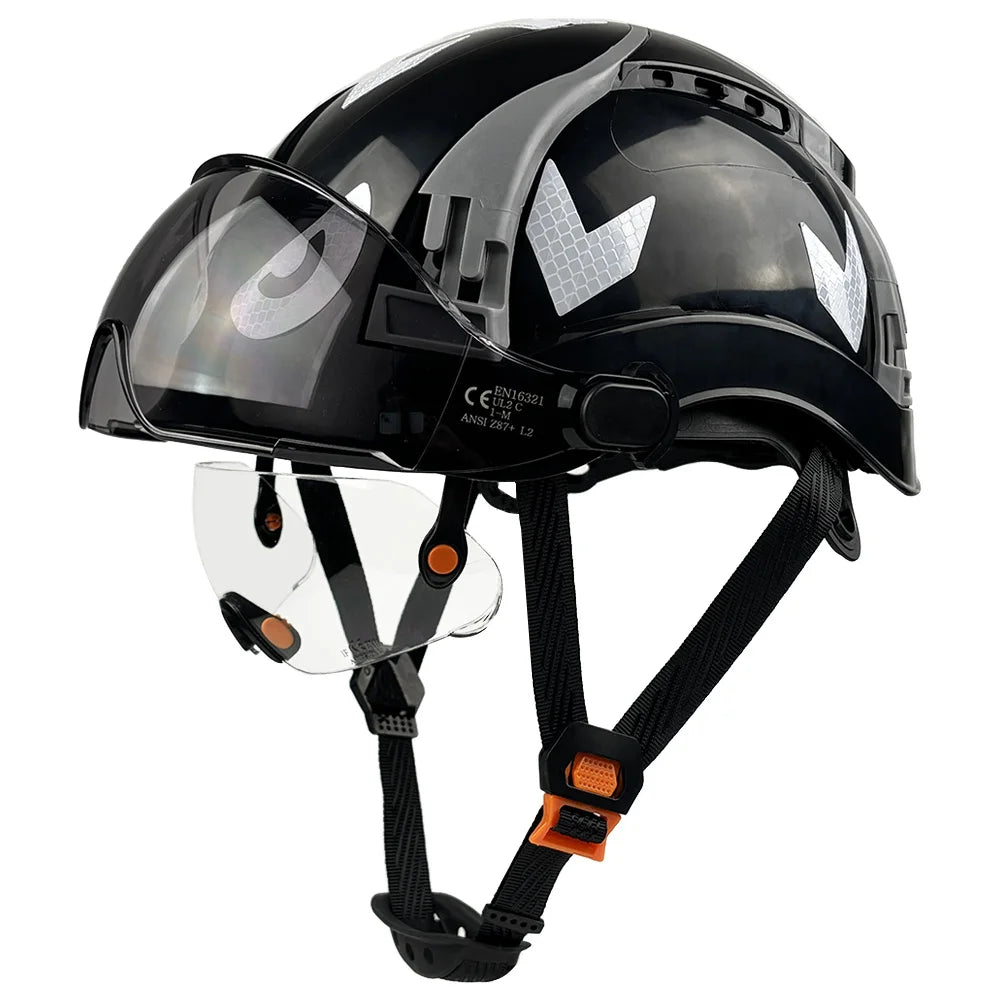 Vented construction safety helmet with double visors and reflective stickers – image 9