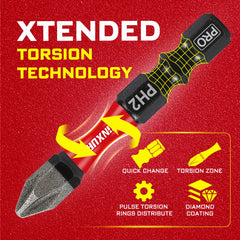 Diamond Coated PH2 Impact Screwdriver Bit Set – 2" Magnetic S2 Steel Insert Bits with Tubes for High-Torque Applications