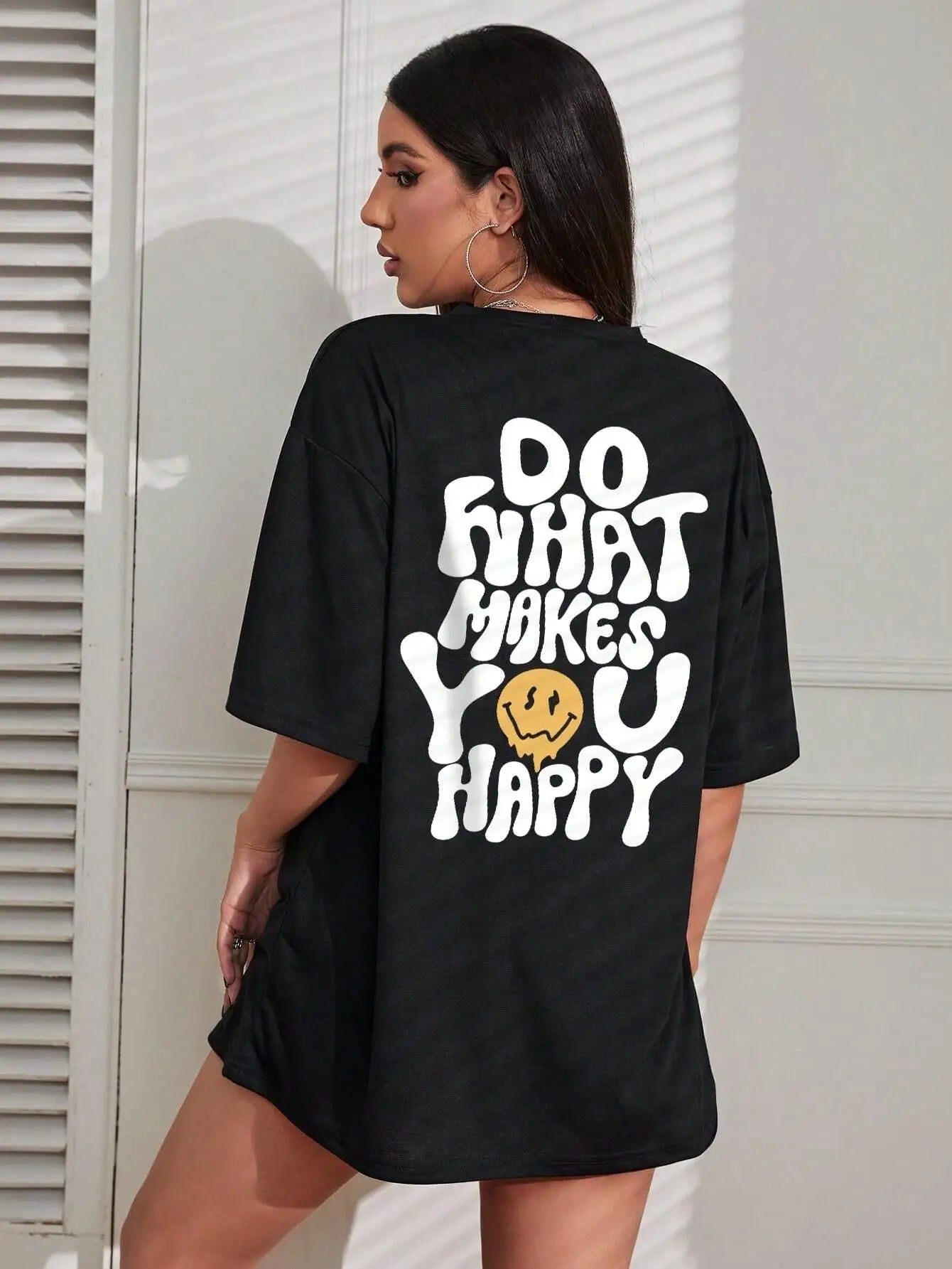Women's "Do What Makes You Happy" Graphic T-Shirt | Cotton Oversized Street Casual Short Sleeve Tee