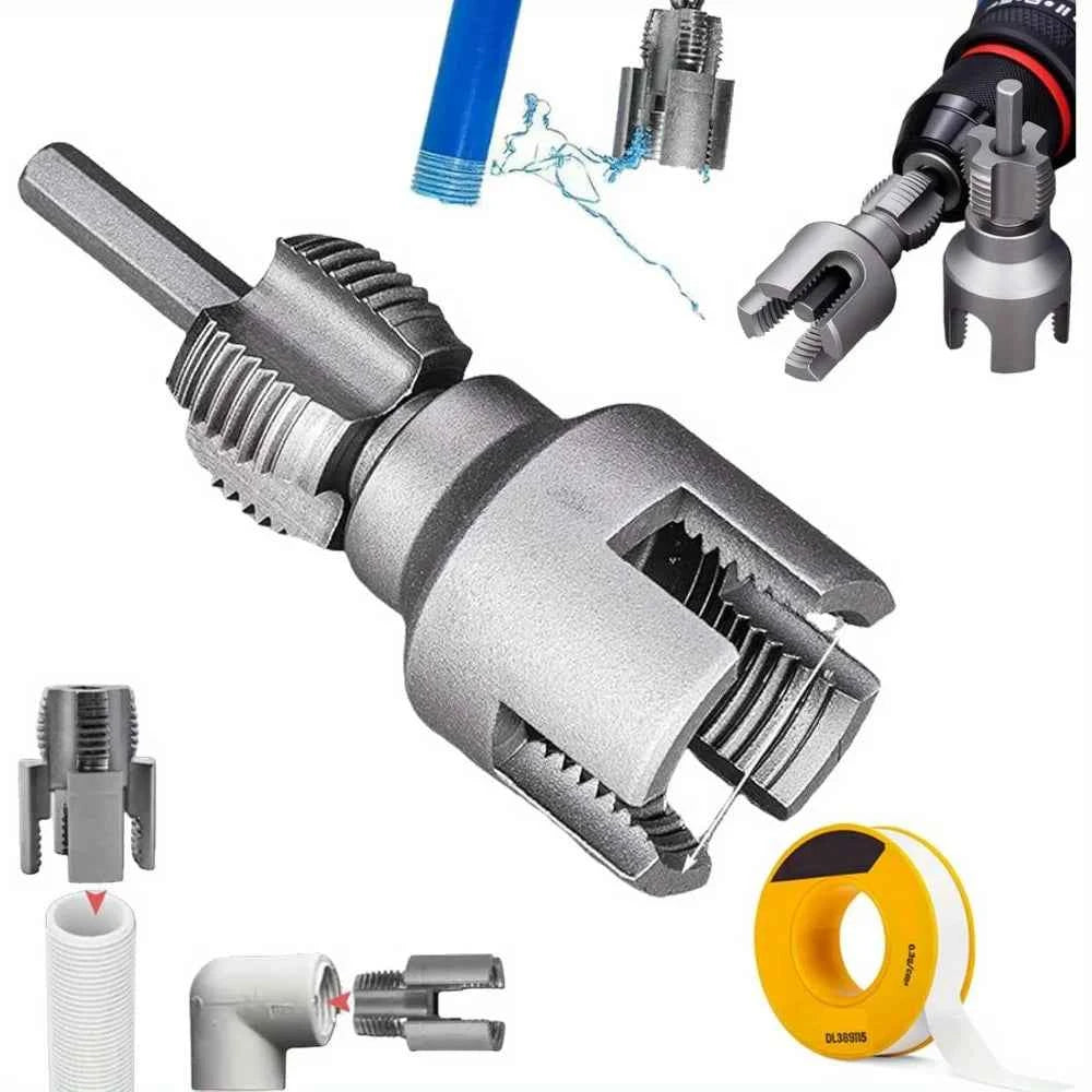 Professional Hex Shank Pipe Threading Tool | Internal & External Die Set for 1/2", 3/4" & 1" Pipes