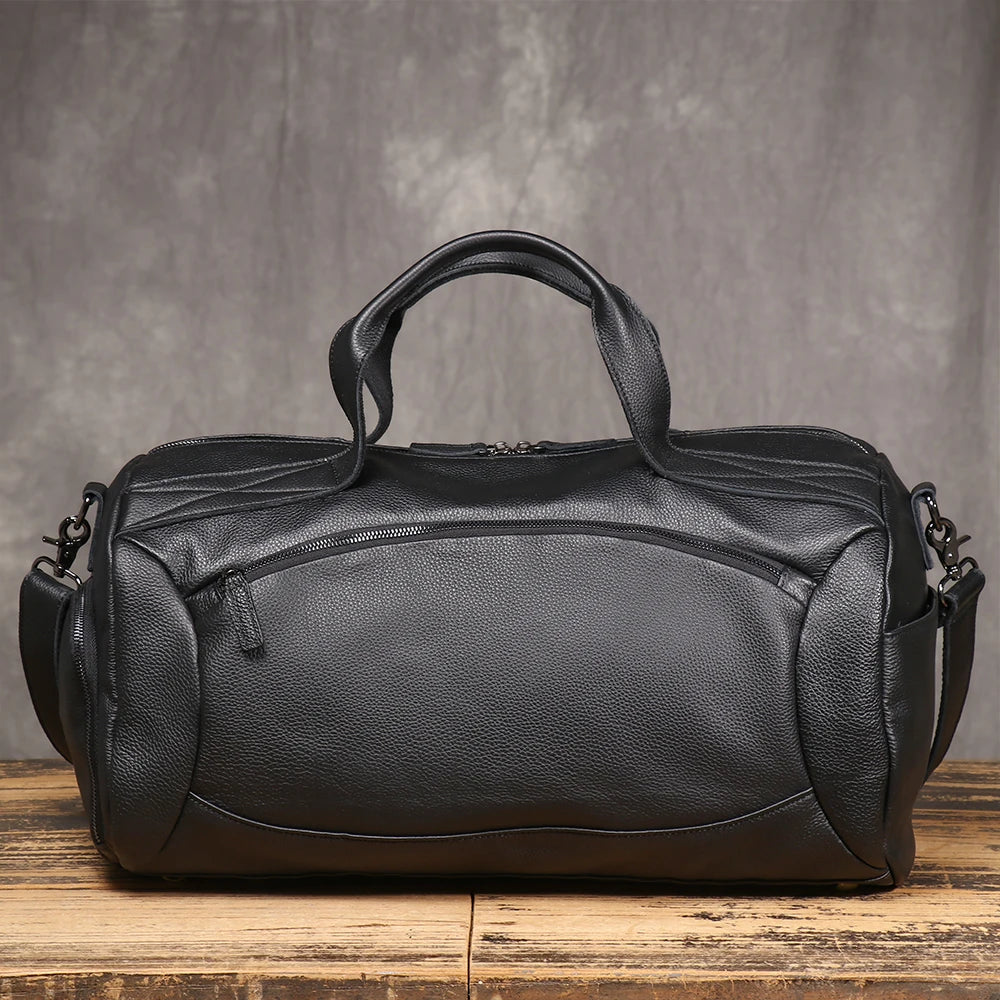 Lychee Pattern Genuine Leather Travel Bag