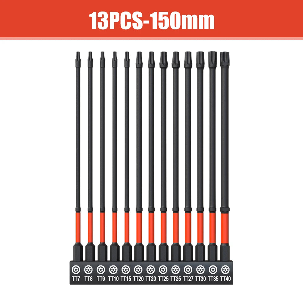 13 Pcs Impact Torx & Allen Wrench Drill Bit Set – T7 to T40 Hex-Shank S2 Steel Bits