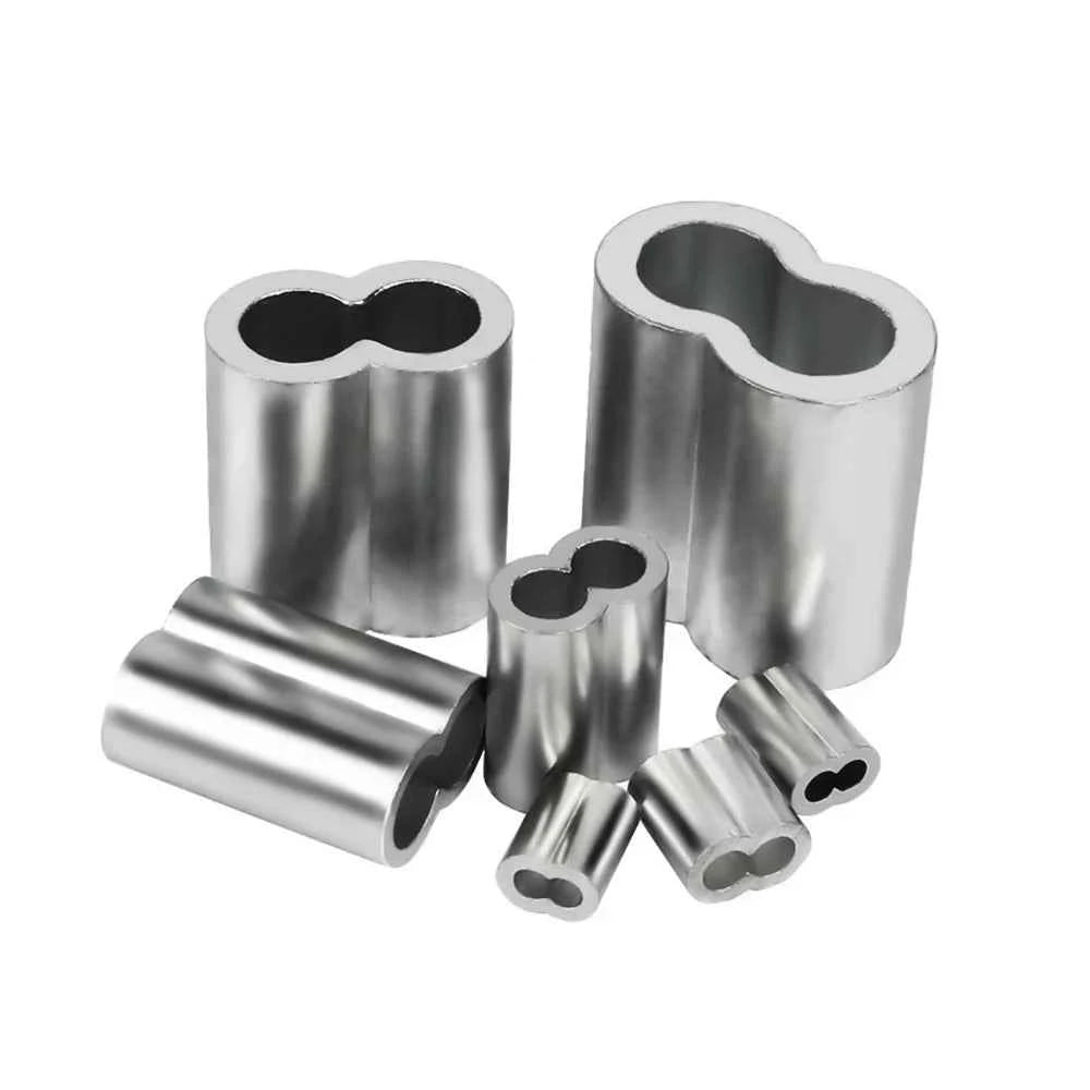 Aluminium Double Hole Cable Crimp Sleeves | Figure-8 Oval Clamps for 1–6mm Steel Wire Rope 20–100pcs