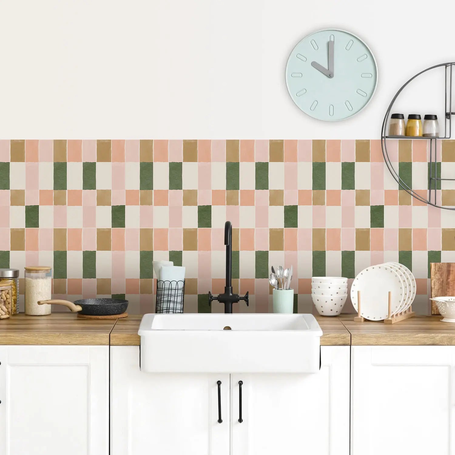Retro Pink & Green Vinyl Tile Stickers by Snagg A Vinyl Sticker