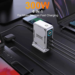 300W GaN 6-Port Digital Desktop Charging Station | PD 100W USB-C Fast Charger iPhone MacBook Laptop