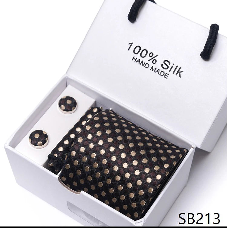 Solid Colour Necktie with Matching Handkerchief & Cufflinks - SB213 - Others In Fashion