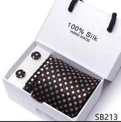 Solid Colour Necktie with Matching Handkerchief & Cufflinks - SB213 - Others In Fashion