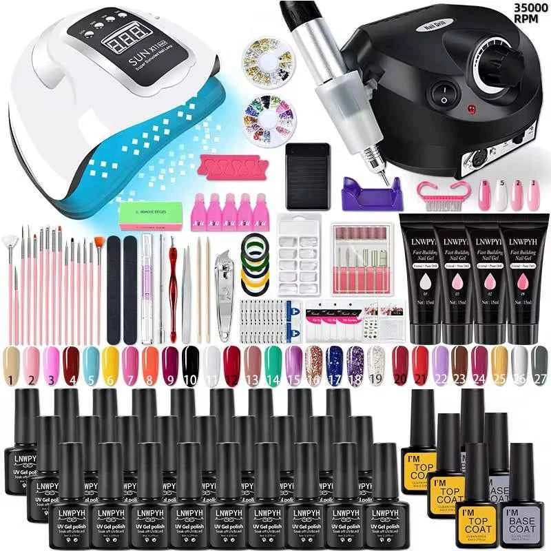 27 Color Ultimate Professional Manicure Station – Poly Extension & Gel Polish Mega Kit with UV/LED System