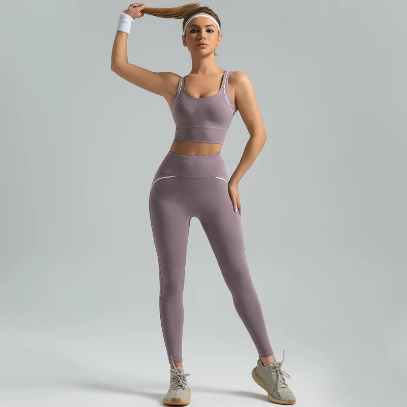 Women's 2-Piece Cross Strap Yoga Set | High Waist High-Elasticity Sports Bra Fitness Tracksuit