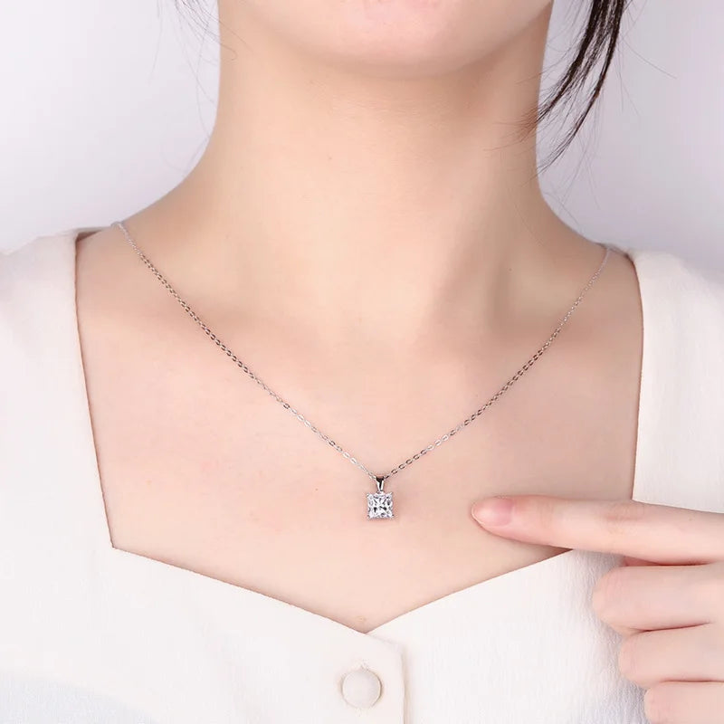 1–2CT Square Moissanite Pendant Necklace