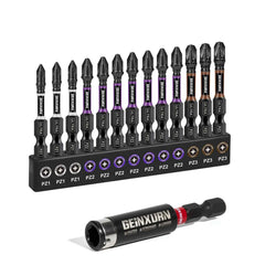 Impact Pozidriv Screwdriver Bits Set PZ1/2/3 14pcs | Magnetic S2 Steel Bits & Bit Holder Colour-Coded
