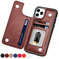 Double Button Wallet Flip Leather Case with Card Slot & Stand – for iPhone 16 Series - Phone Cases Covers