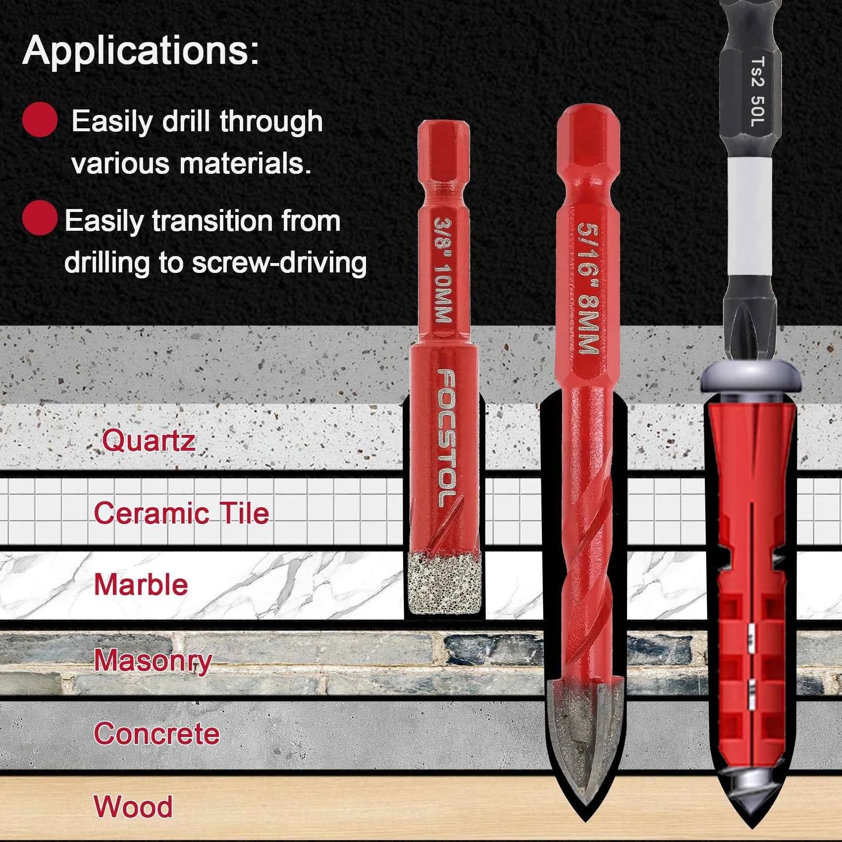 Quick-Connect Dry Drill Core Bit Set | Economy Phillips Spiral Carbide Bit for Tile Marble Granite