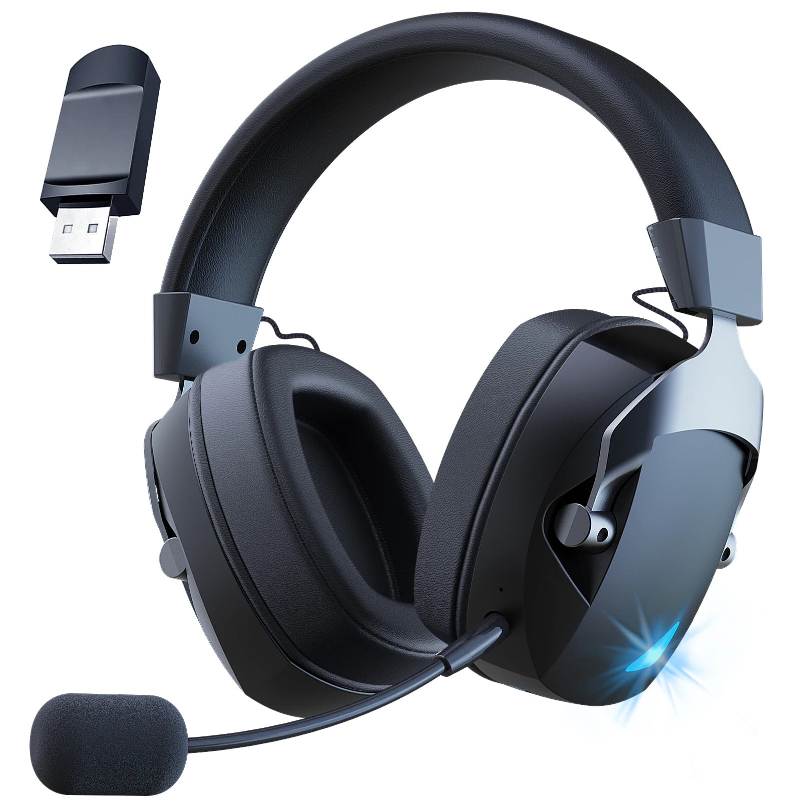Wireless Gaming Headset with Detachable Noise Cancelling Microphone,2.4G Bluetooth-USB-3.5mm Wired Jack 3 Modes for Multi-device by SnaggIt