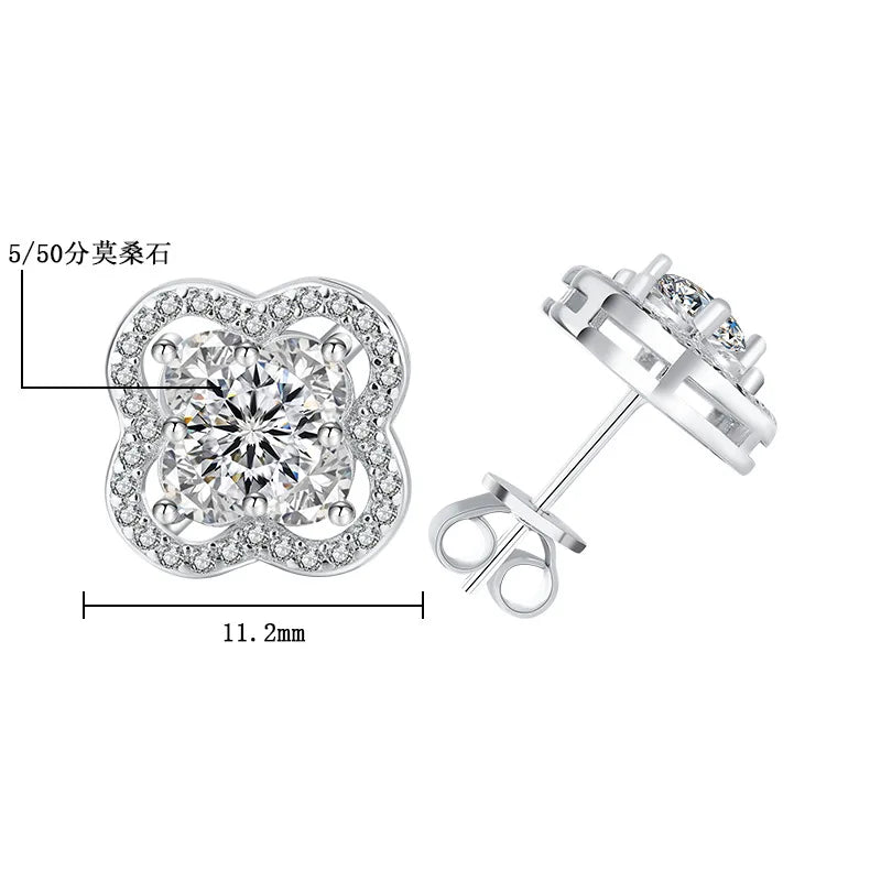 0.5CT Teal Moissanite Four-Leaf Stud Earrings
