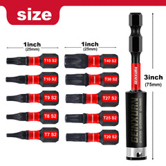 1" T7–T40 Torx Screwdriver Bit Set – Impact Tough Magnetic S2 Alloy Steel with 3" Bit Holder