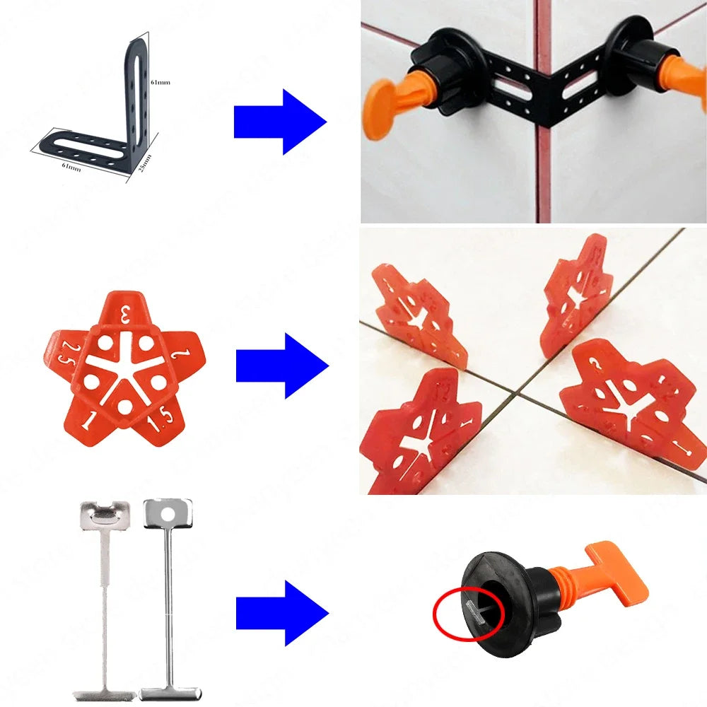 Tile Leveling System Kit 21–904pcs | Floor & Wall Tile Leveler Clips Spacers Plier for Porcelain Ceramic