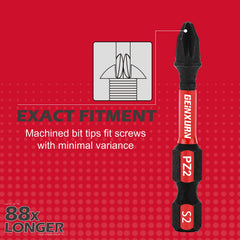 Pozidriv #2 PZ2 Impact Tough Screwdriver Bit Set – S2 Alloy Steel 1"/2"/3"/6" with Storage Organizer