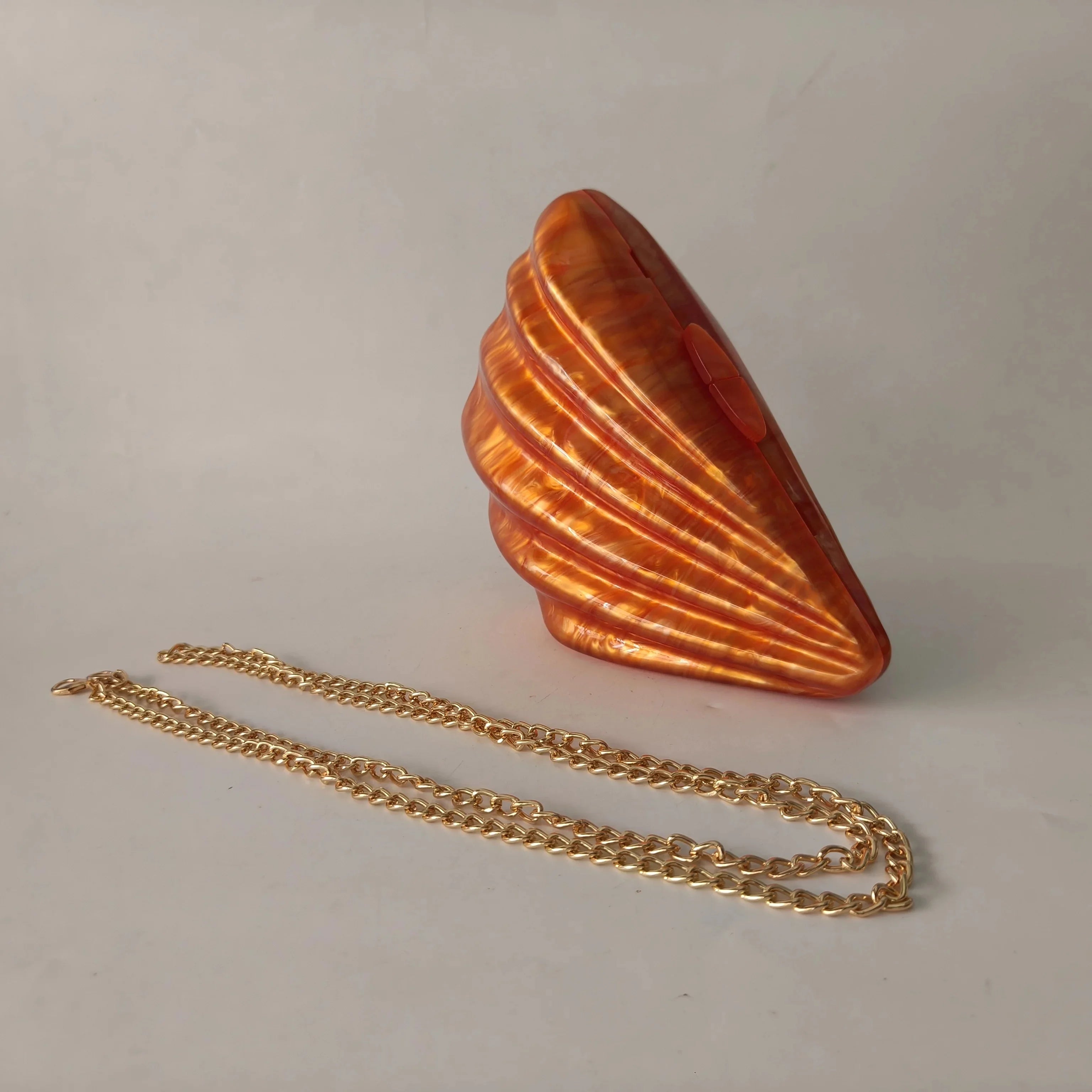 Shell Brown Acrylic Marble Box Clutch