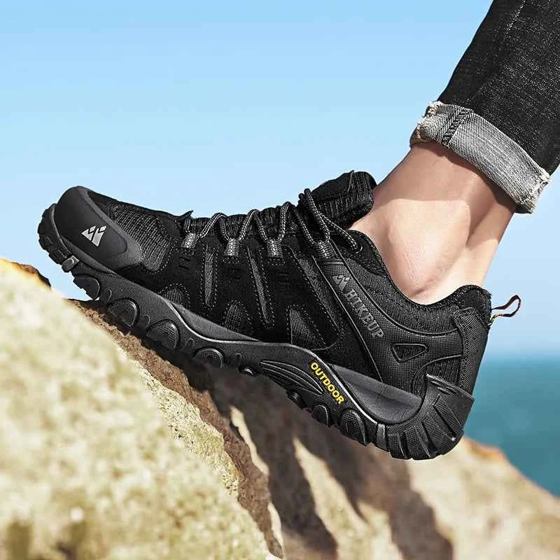 Suede & Mesh Trekking Shoes – Breathable Men's Walking Shoes with Rubber Sole