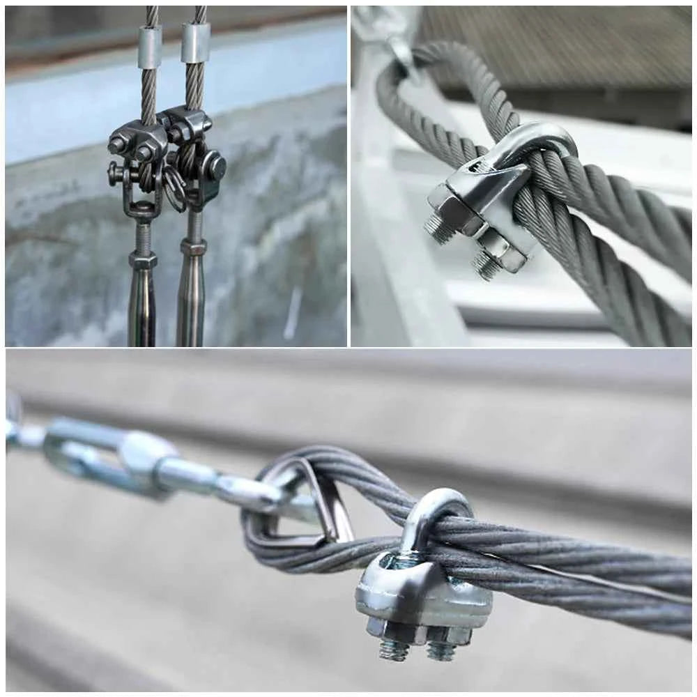 Waterproof Stainless Steel U-Shaped Cable Clamps 1–10mm | Wire Rope Fixing Clips Sling Fastener 1–50pcs