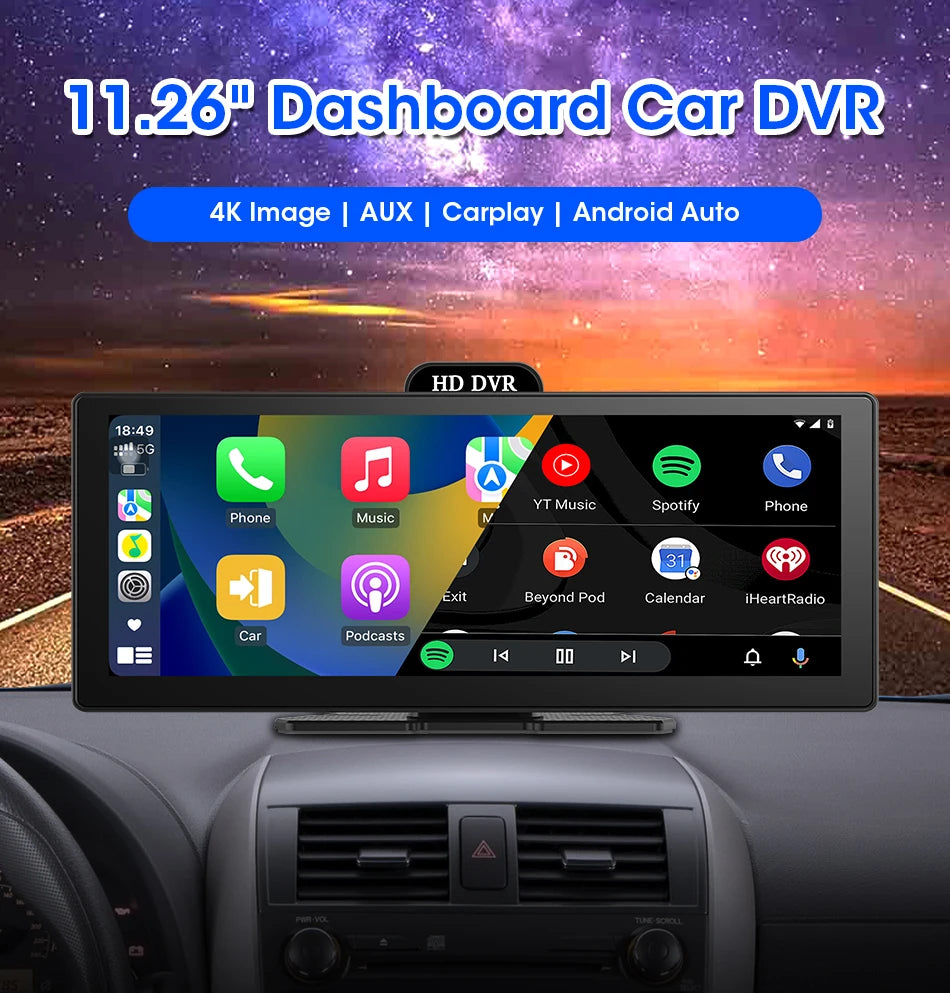 10"/11.26" 4K Dual Lens DVR with Wireless CarPlay by Snagg A Car DVR