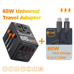 65W GaN Universal Travel Adapter with USB Type C by Snagg A Travel Adapter