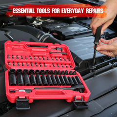 64 Pcs 1/4" Drive Impact Socket & Power Bit Set – Metric Deep & Shallow Sockets with Ratchet and Accessories